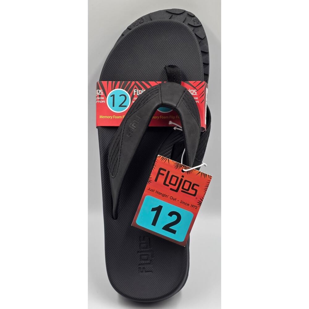 Flojos Men's Flip Flops Memory Foam NEW -‎ BLACK Size 12 Thong Sandals